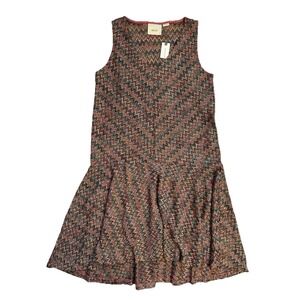 Anthropologie Maeve Westwater Chevron Knit Dress Brown Pink Motif / Women's XS